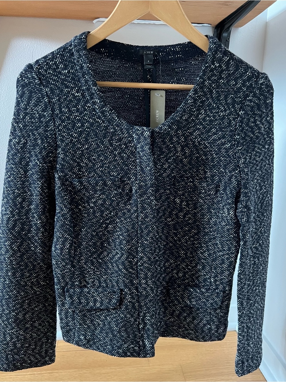 J. Crew Navy Blue & White Tweed Open-Front Zip Jacket